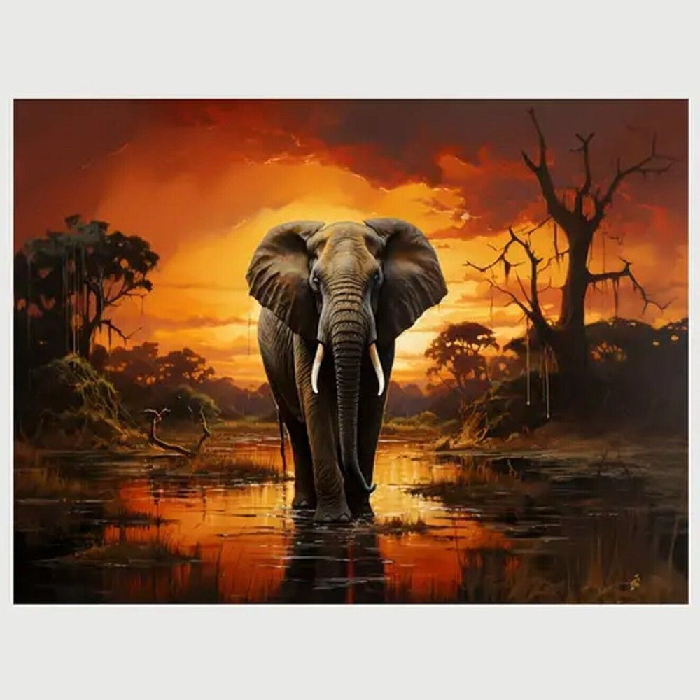 Scenic Majestic Elephant In The Sunset Canvas Print Framed 12" x 16" NEW! Home & Garden:Home Décor:Posters & Prints Style Your Walls